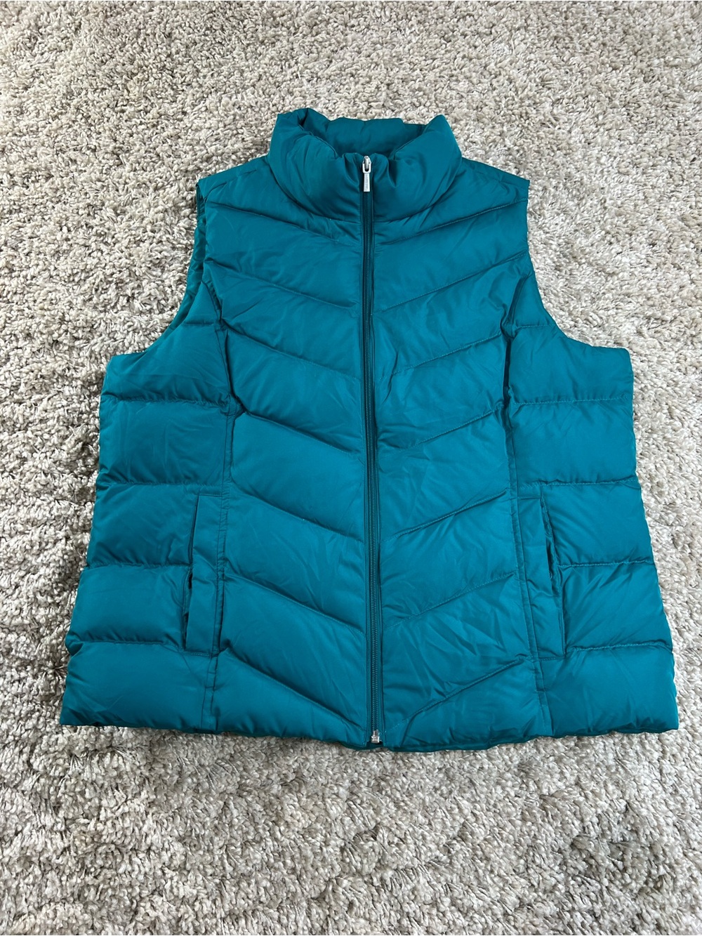 Lands' End Teal Down Quilted Puffer Vest - Women's Sleeveless Jacket XL